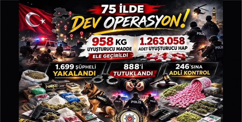 75 ilde narkotik operasyonu: 958 kilo uyuşturucu ele geçirildi