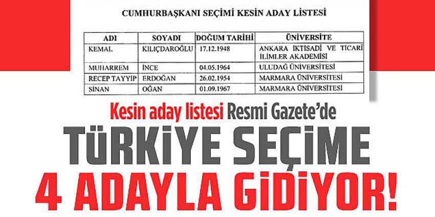 Cumhurbaşkanı seçimi kesin aday listesi Resmi Gazete'de